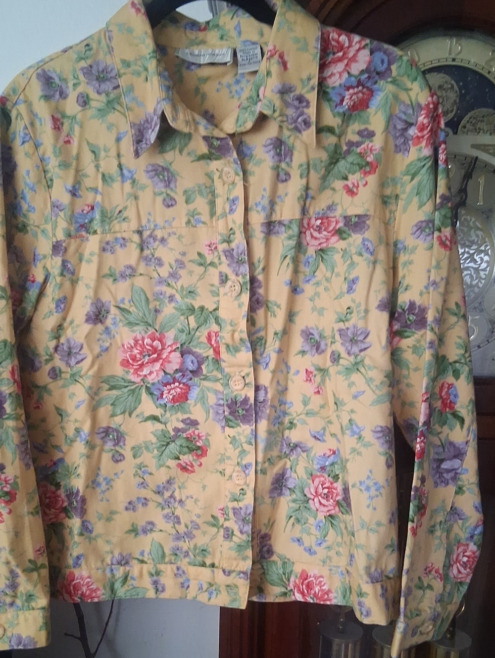 100 % Cotton Yellow Floral Button-Front Jean Jacket